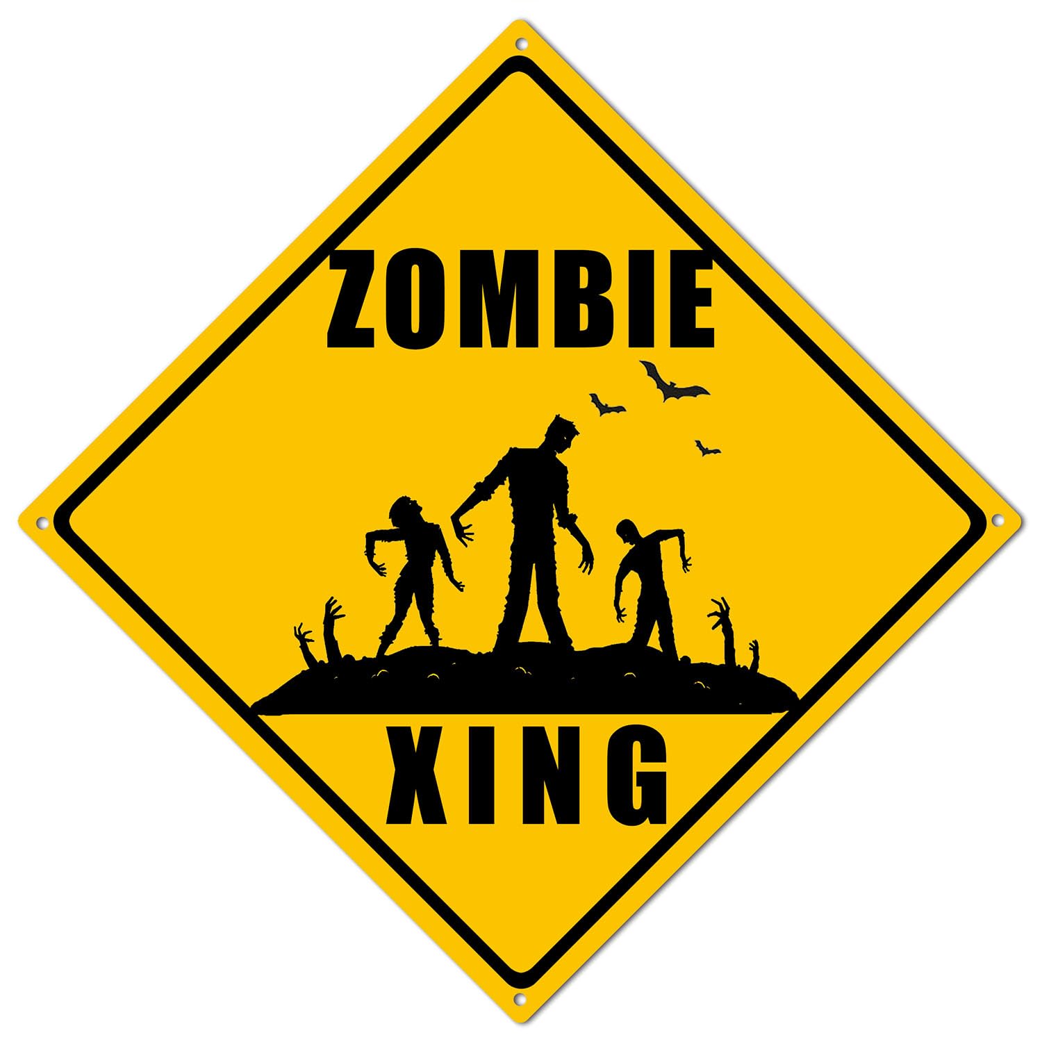 8x8In Metal Aluminum Sign Diamond Sign Zombie Xing Crossing Sign Black Yellow Eye-Catching Durable Rust-Resistant Easy to Install