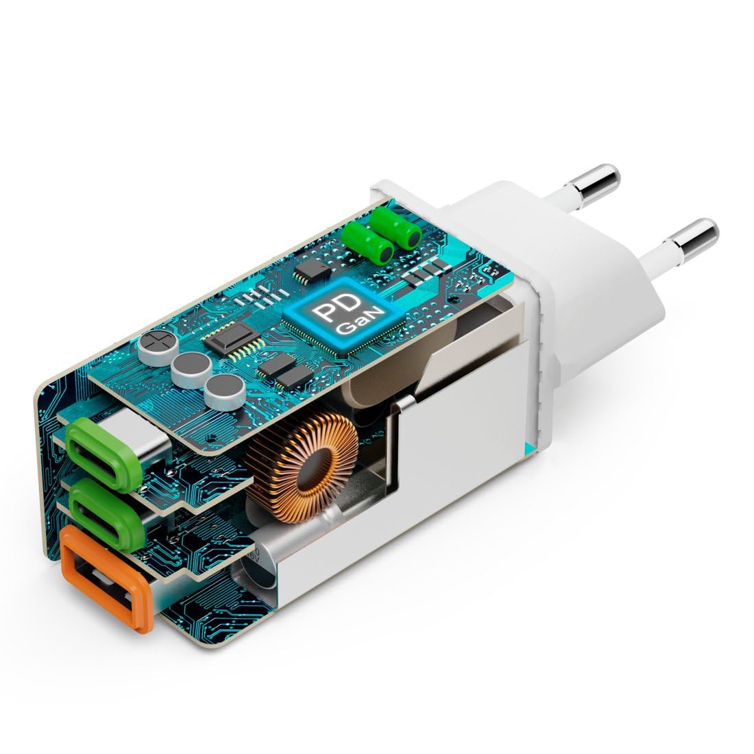 Hama 65W Chargeur USB C Rapide 3 Ports - Technologie GaN, Certifié Power Delivery & Qualcomm® Quick Charge™ 3.0, Petit et Compact - Blanc