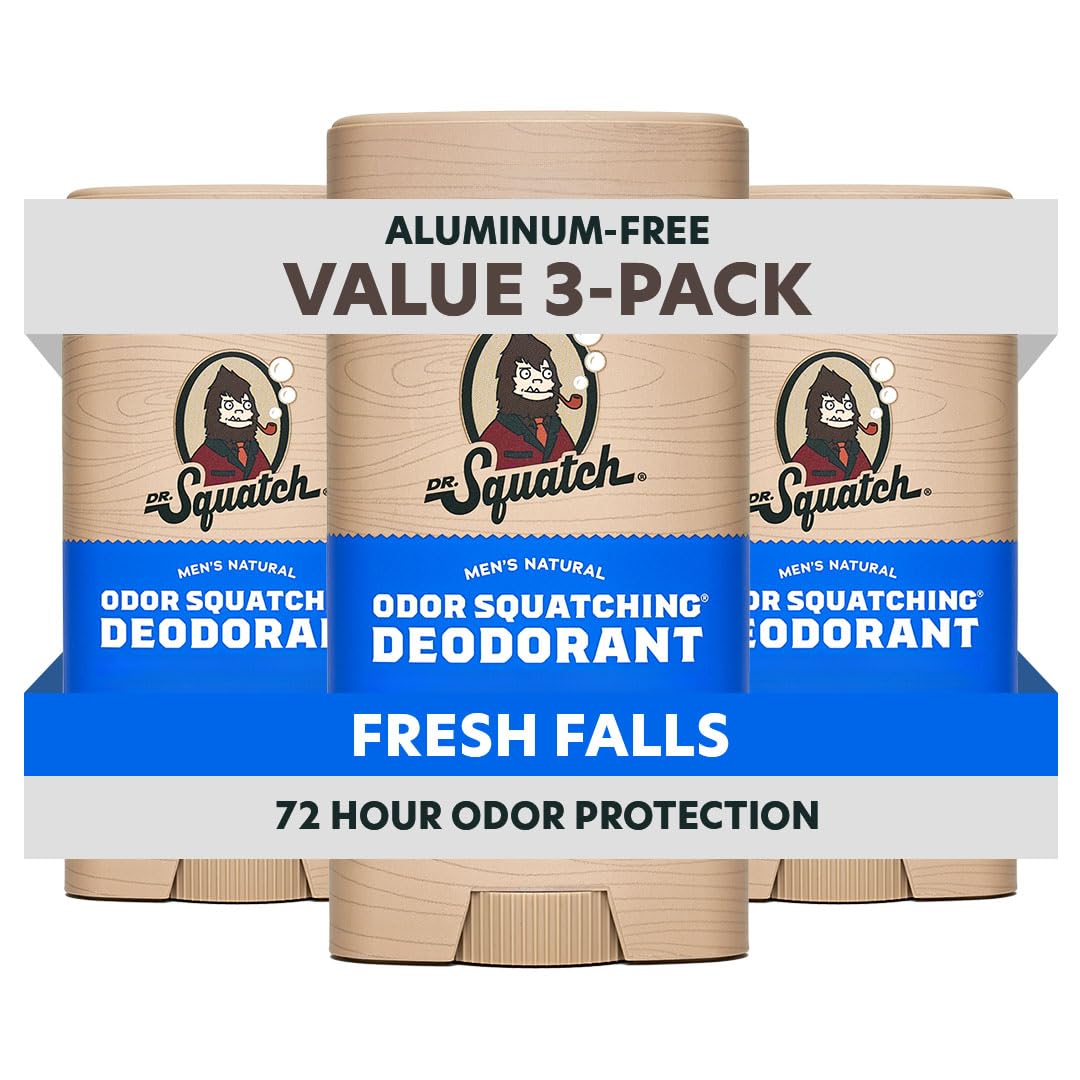 Sponsored Ad - Dr. Squatch Natural Men’s Deodorant – Aluminum Free Natural Deodorant Men with Charcoal & Postbiotics for 72-Hour Odor Protection – Fresh Falls, 2.65oz Stick (3-Pack)