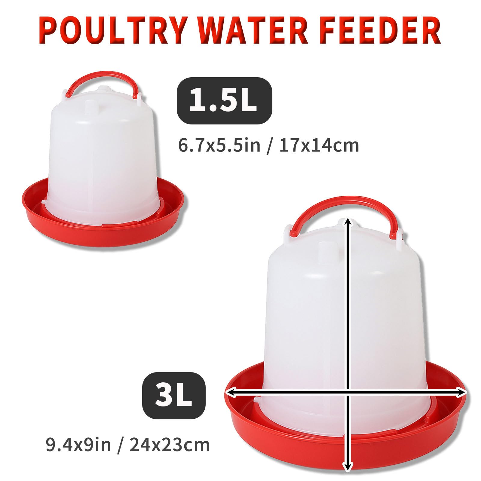 Set di 2 abbeveratoi per pulcini da 1,5 l con manico, per pulcini, anatre, tacchini e piccoli uccelli da fattoria, dispenser d'acqua in plastica per Coop