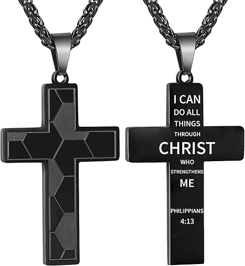 Soccer Cross Necklace for Boys Men Stainless Steel Bible Verse Pendant with 20+2Inch Chain First Communion Baptism Religious Sports Jewelry Gift