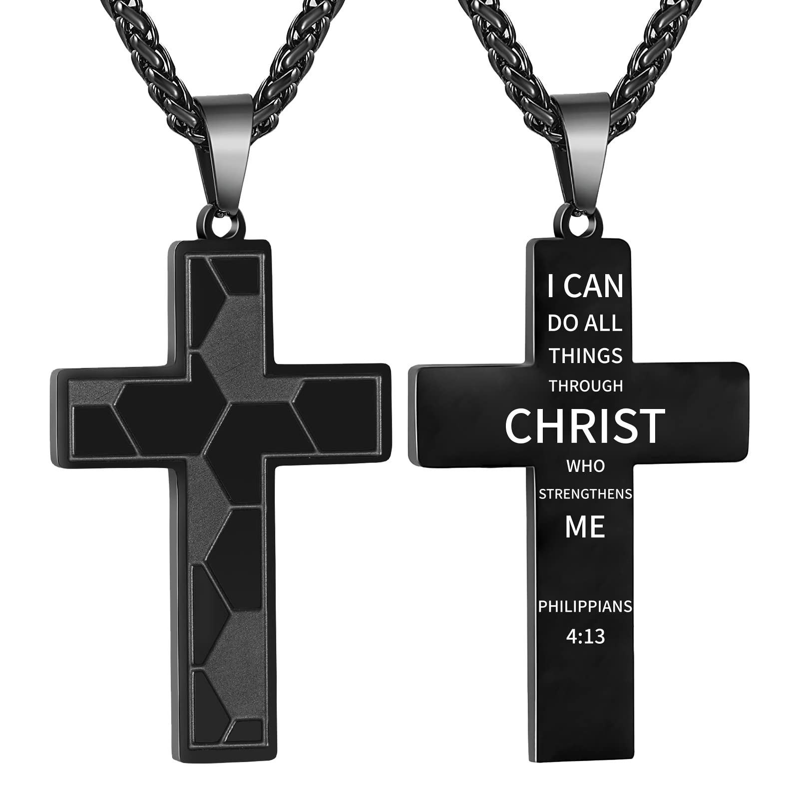 GLITTO Valentines Day Gifts for Him - Soccer Cross Necklace for Boys Men Stainless Steel Bible Verse Pendant with20+2 Inch First Communion Baptism