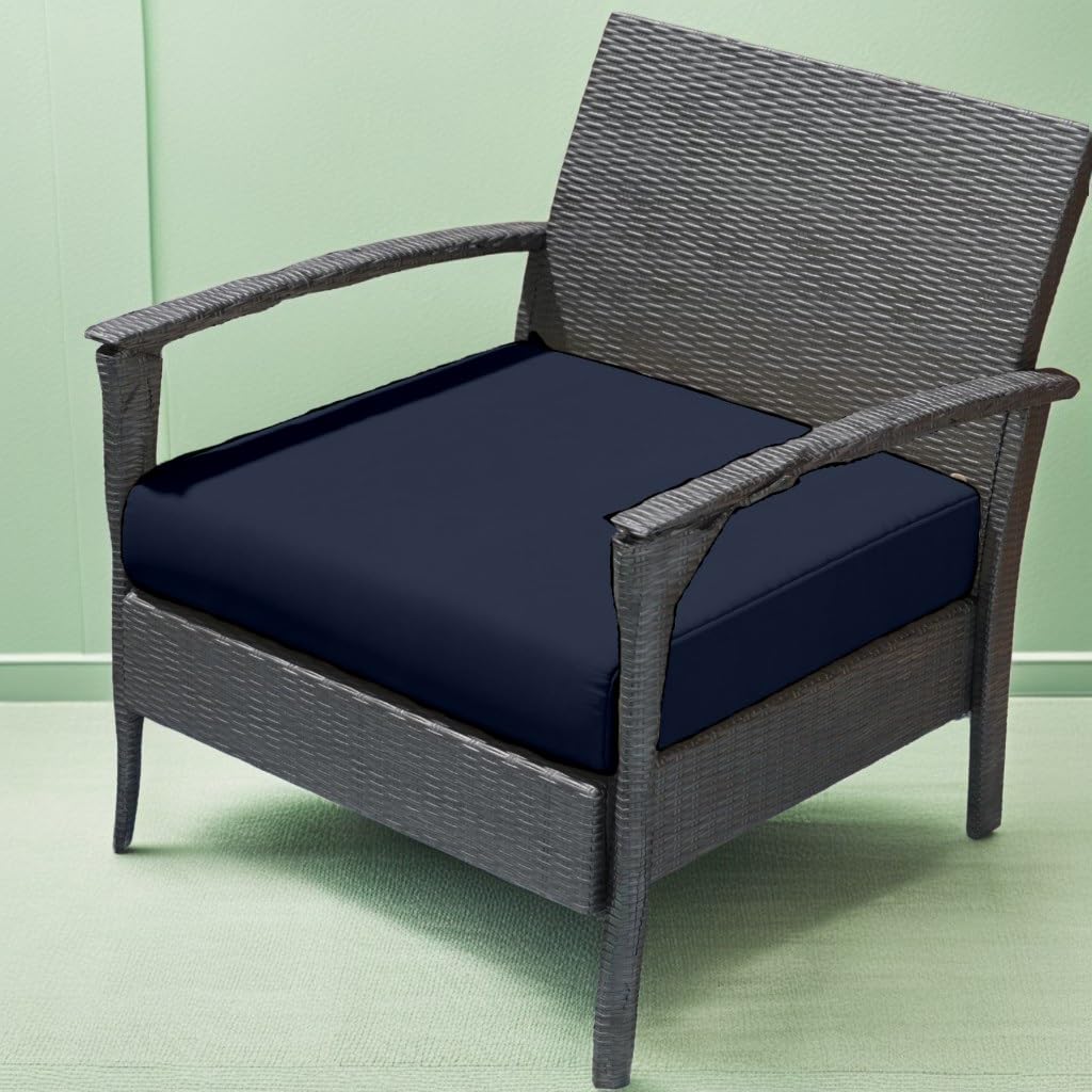 Outdoor Rattan Chair Seat Pads Cushion Pad Waterproof Garden Furniture Seat Cushions For Kitchen Dining Living Room Patio Office Coffee Shop With Removable Fabric Zipper Cover (Navy, 45X45X10cm)