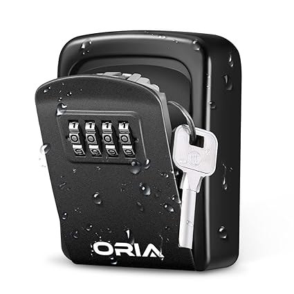 ORIA Key Lock Box, 4 Digit Combination Key Storage Lock Box, Wall Mounted Key Safe Box, 5 Keys Capacity Weatherproof for Indoor Outdoor, 3.66 inch, Black