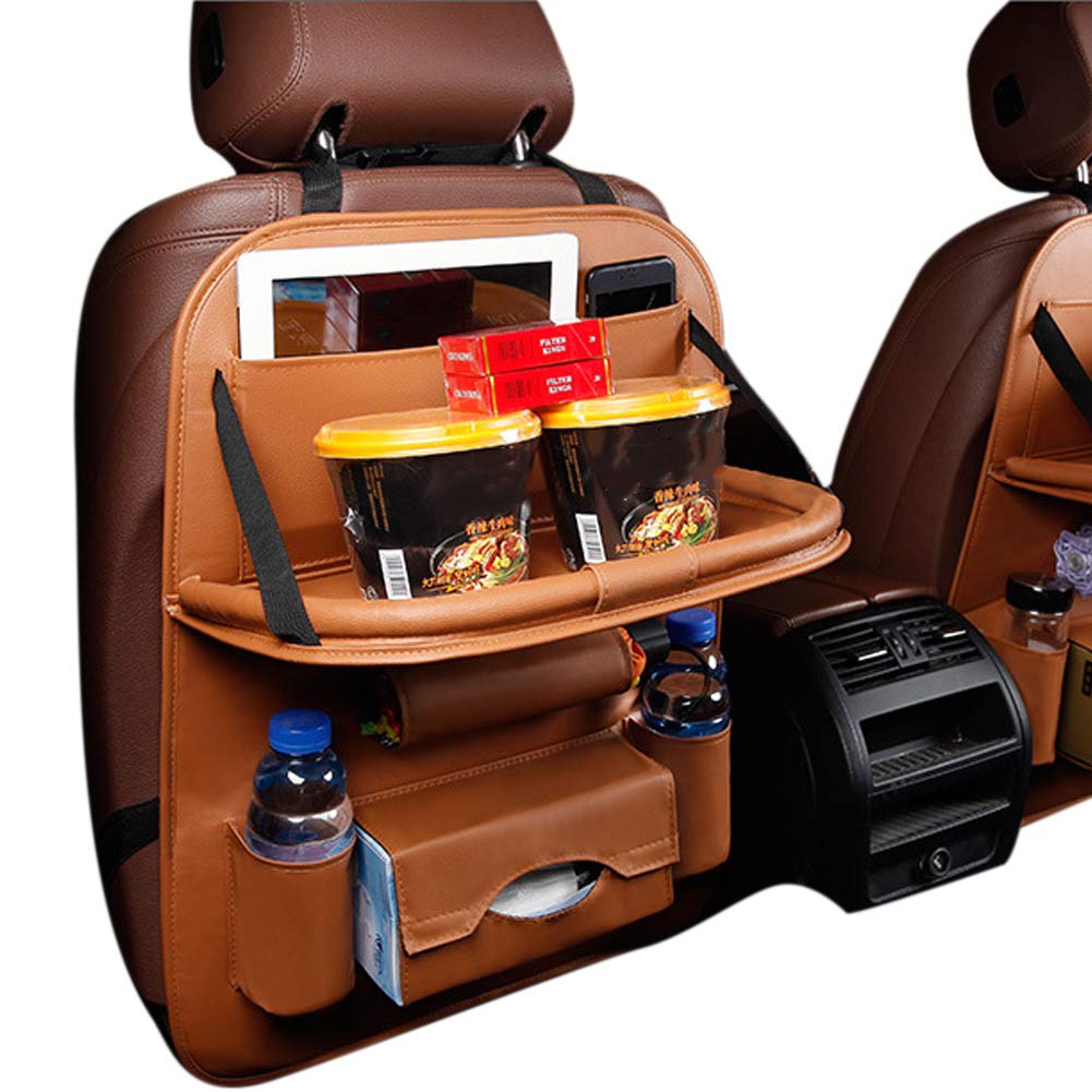 Venus valink Car Backseat Organizer Foldable Table Holder Tray, PU Leather Kick Mat Bottles Holder Tissue Box Multifunctional Car Seat Back Protector Organisers Storage Bag for Kid Toys - 62x42cm