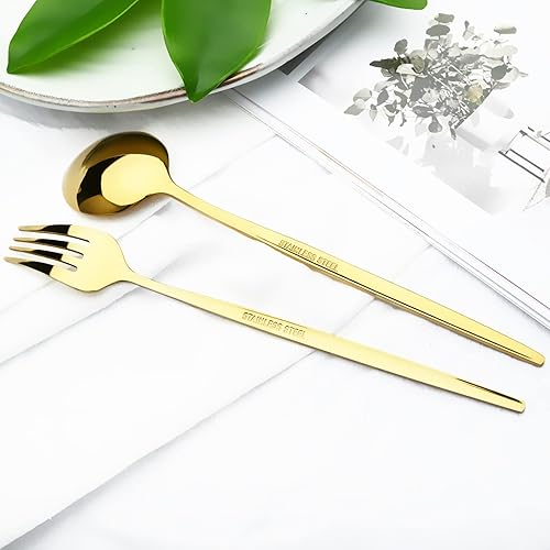 Miniatura 7 de Juego de cubiertos, cuchillo de cena, tenedor de postre, cuchara, vajilla de acero inoxidable, 4 piezas, verde plateado