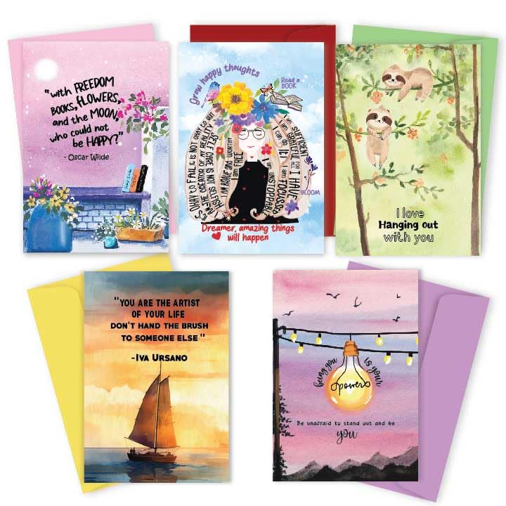 Image of anujarusiya Affirmation Greeting Cards Set of 5 with Envelopes | Inspirational & Encouragement Cards with Watercolor Artwork | Premium Textured Paper | Blank Inside | Friendship, Appreciation & Positive Notes for any occassion | 4.1 inchX5.8 inch