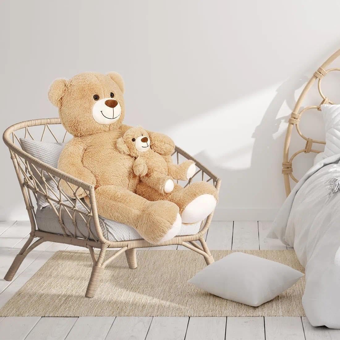 SNOWOLF Oso de Peluche Gigante de 100 cm con 1 Ositos pequeños de Peluche de 35 cm, Regalo para niños, niñas, cumpleaños, Navidad, San Valentín (marrón Claro, 100 cm)