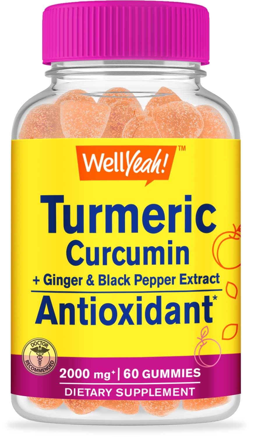 WellYeah Turmeric Curcumin Gummies with Black Pepper - Antioxidant and Digestive Support - Skin Health, and Immune Function - Vegan, Non-GMO - 60 Count