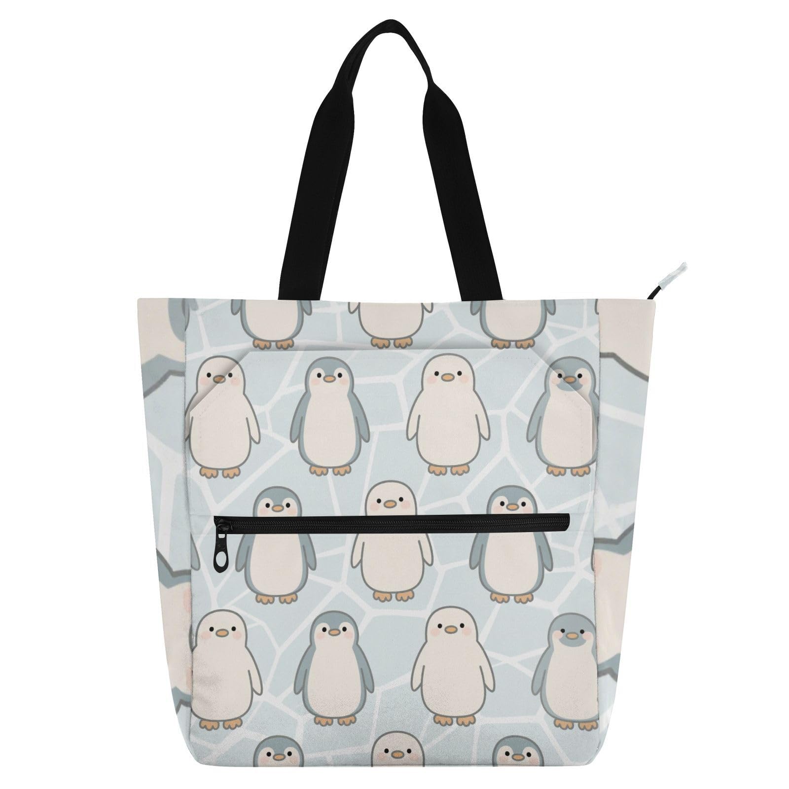Bolsa de biblioteca para libros con diseño de pingüino verde salvia y cierre de cremallera 8