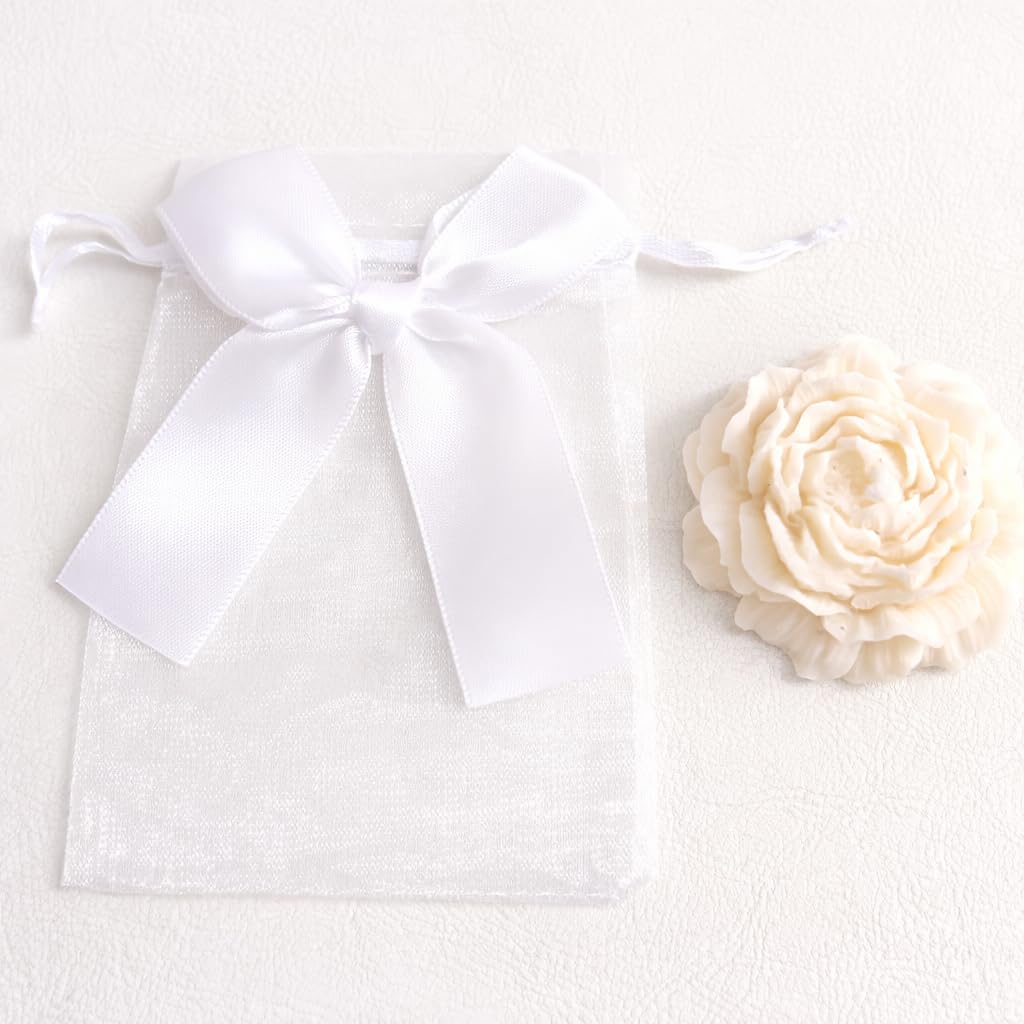 Bougies Petites Fleurs crème en Cire de Colza 20 pièces + Pochettes Organza pour Mariage Baptême Naissance