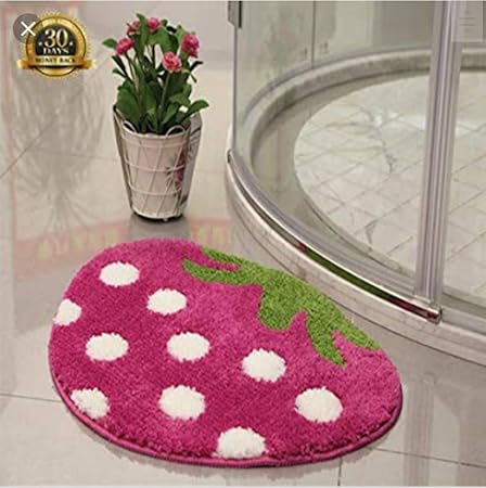 N.C Handloom Pineapple/Strawberry Shaped Microfiber Anti Slip Door Mat for Home Entrance Living Room Strawberry Door Mat Multipurpose Runner Bedside Floor Mat Antiskid Mat, 24x16 Inches, Pink