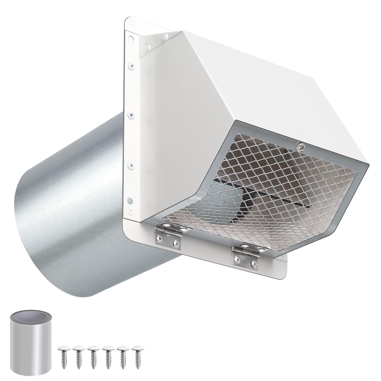 6Inch Hooded Wall Vent with Screen and Damper,Galvanized Steel Exhaust Vent