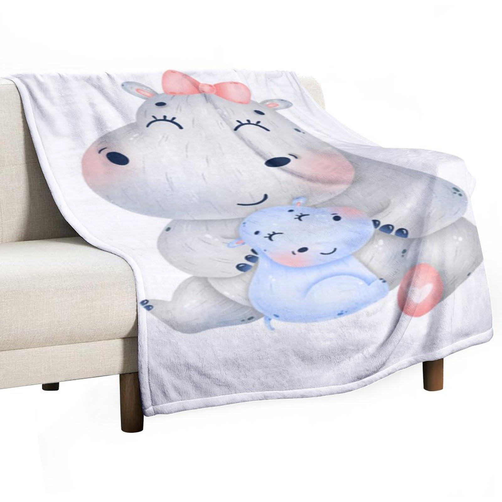 MHYRAC Flannel Blanket, Hippopotamus Throw Blanket for Couch Sofa Bed Office, Soft And Comfortable Without Pilling