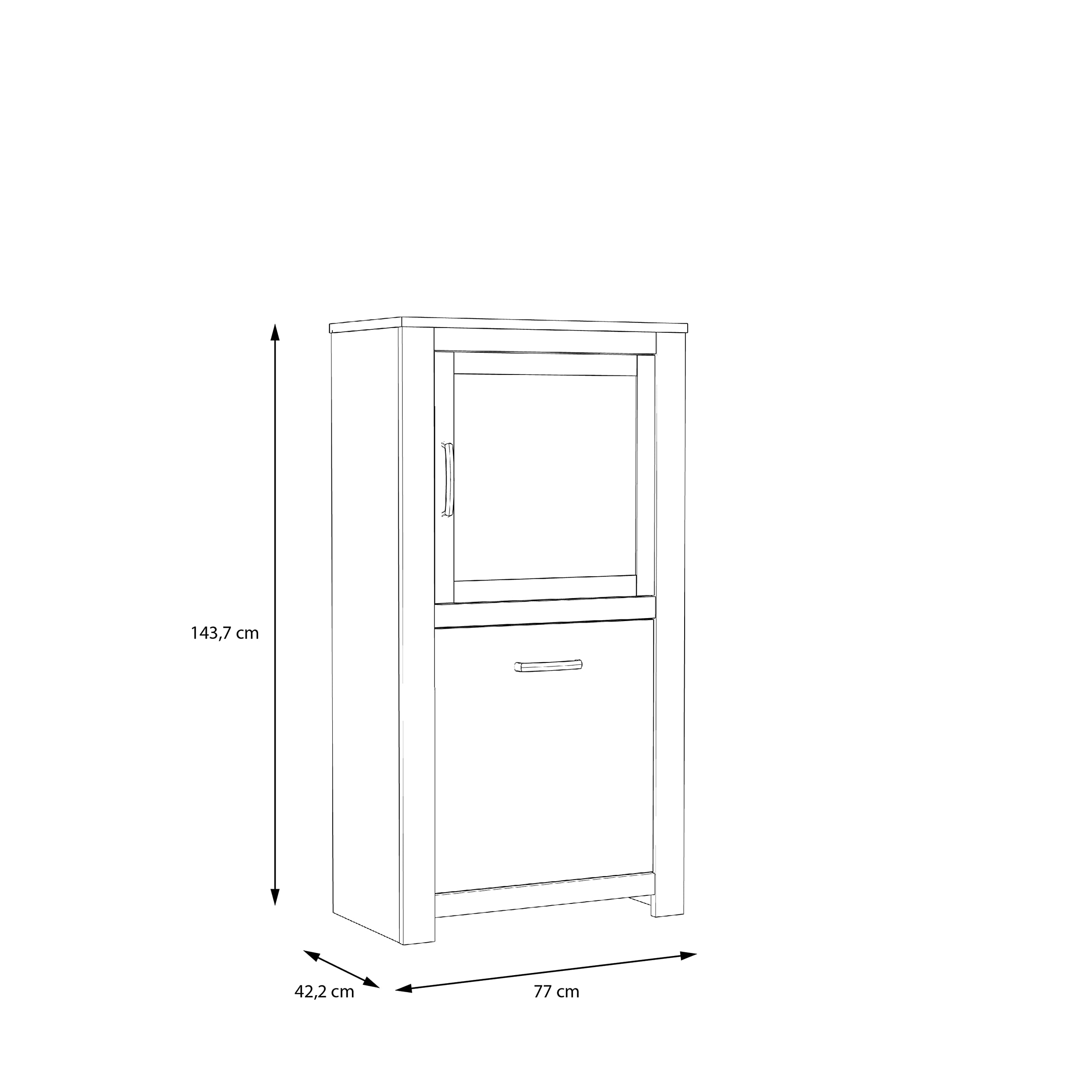 FORTE Havanna Vitrine rechts mit 2 Türen und 1 Glastür, Holzwerkstoff, Alteiche, B x H x T: 77 x 143,7 x 42,2 cm