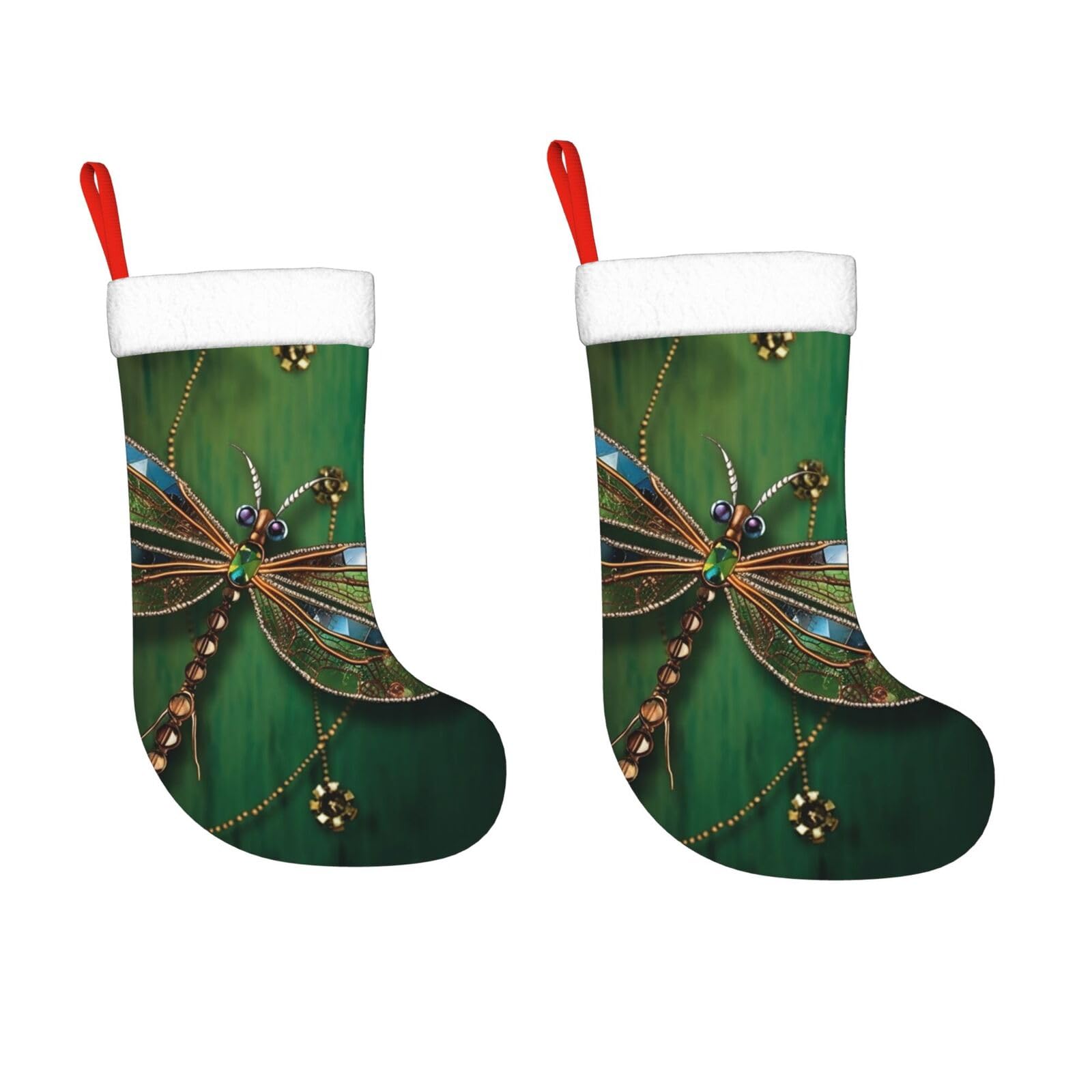 KLOPH 2 Pack 18 Inches Christmas Stockings Personalized Jewel Dragonfly Xmas Stocking Hanging Decoration Fireplace Stocking for Holiday Xmas Tree Christmas Fireplace Decor Gifts