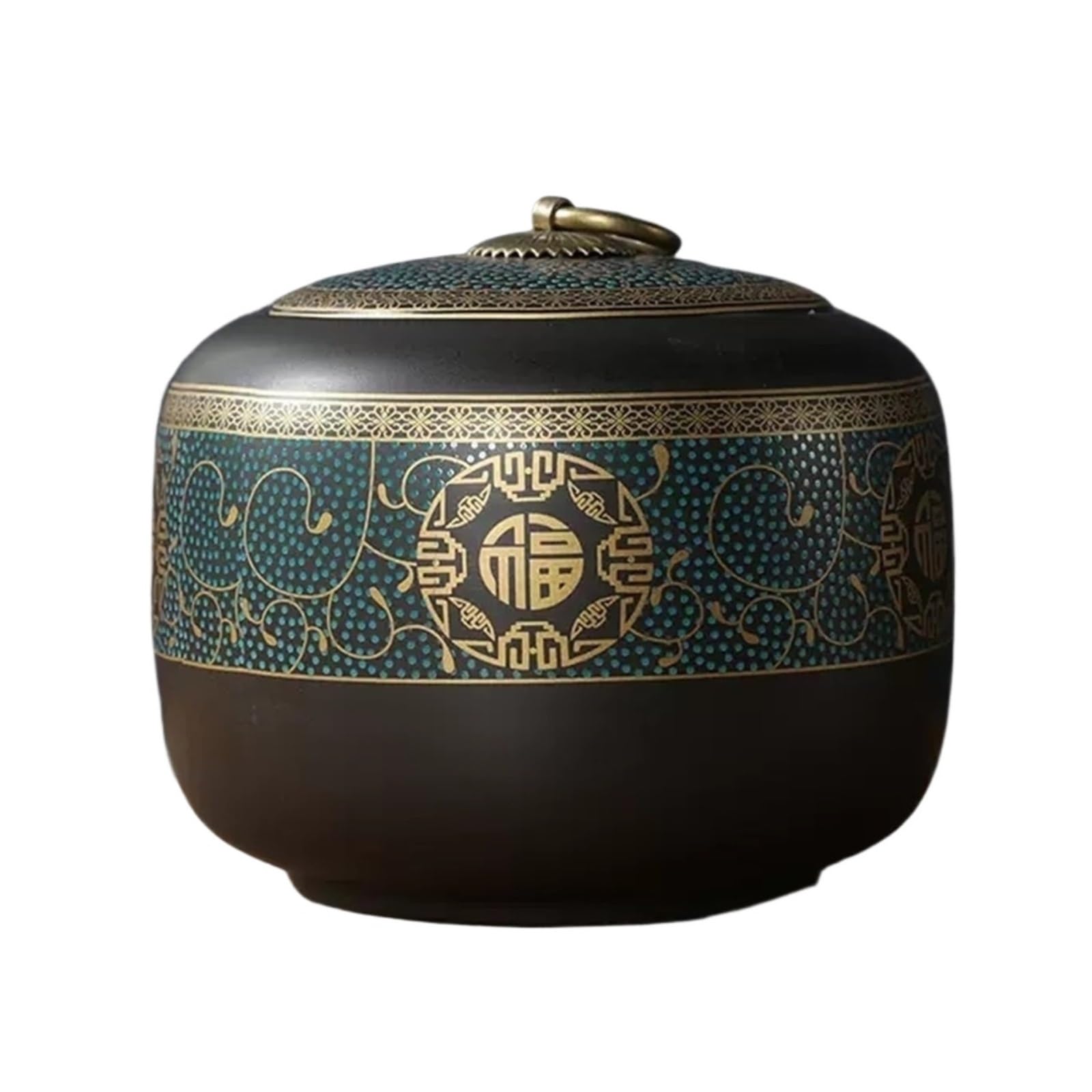 Bx9rE7tK3g Kitchen Storage Jar Vintage Style Decorative Ceramic Teapot Loose Container Candy Coffee Bean Can, Brown Ceramic Tea Canister(Green,Small)