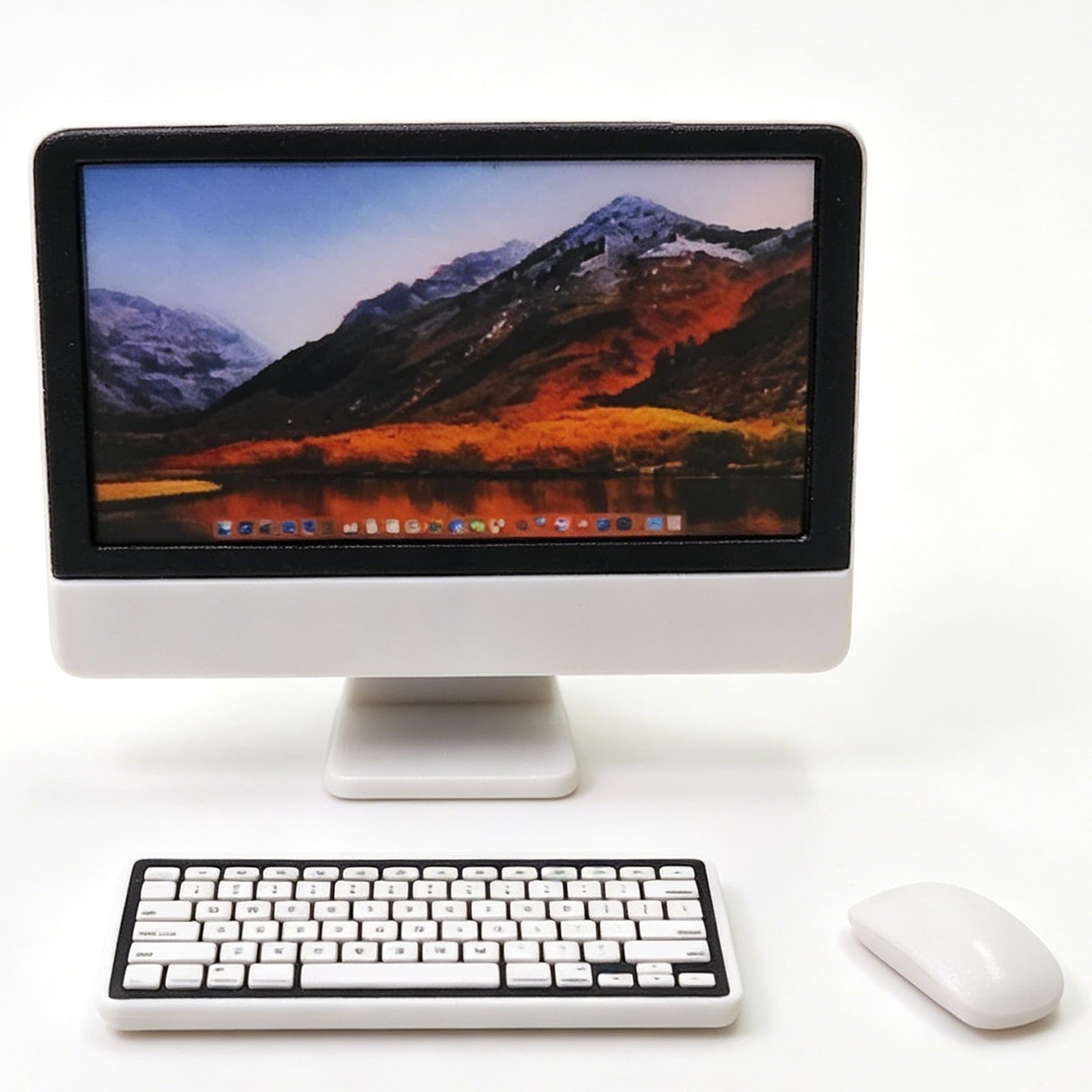 View 1 of 1:12 Scale Miniature Desktop Computer Set, Mini Monitor with Keyboard and Mouse, Simulation Office Desk Decor for Model House, Diorama, Miniature Study Room Display