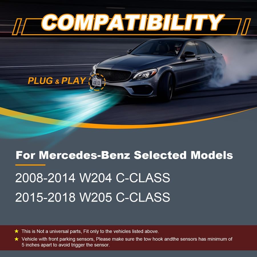 Drill Free Front Bumper Tow Hook License Plate Relocator for Mercedes-Benz W204 W205 W212 W213 GLA GLE Enhance Engine Performance Save Fuel AXECO® Auto Pro