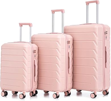 Pink Luggage Set 3 Piece, ABS Suitcases with Wheels, Expandable Luggage Sets with Combination Lock, Lightweight Durable for Travel, Business Trips, VacationsPink, 20"/24"/28"