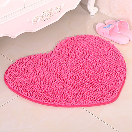DOTBUY Tapis de Salle de Bain, Chenille Super Absorbant Anti-dérapant Tapis de Bain Confortable Tapis de Salle de Bain Tapis de Douche (60 * 70cm, Rose Rouge)