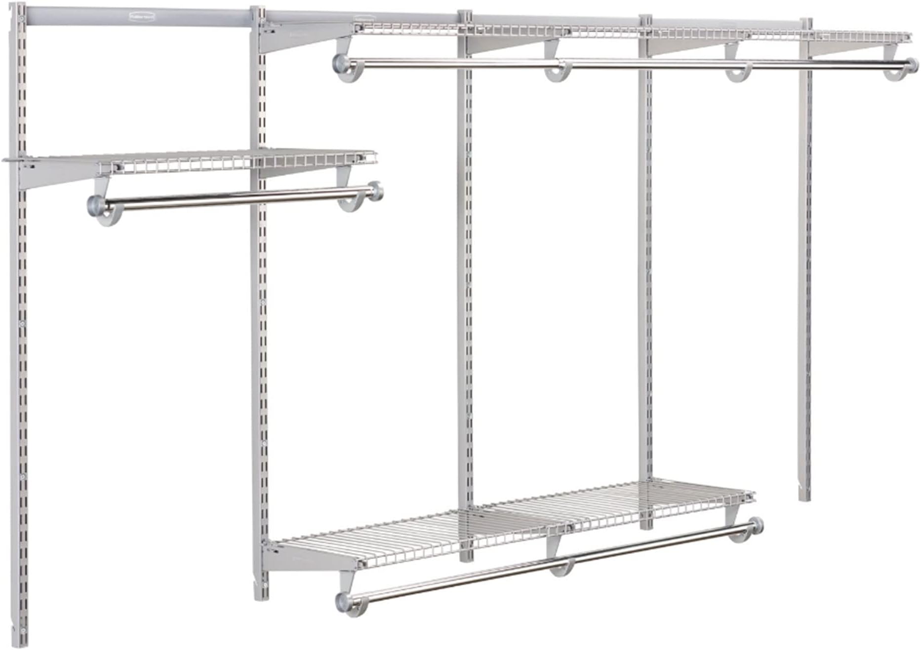 Rubbermaid Configurations Custom Closet Kit 4-8 Ft. Adjustable Metal Wire Shelving Titanium Finish Expandable Organization System Hardware Included for Home Closet/Pantry/Laundry/Mudroom