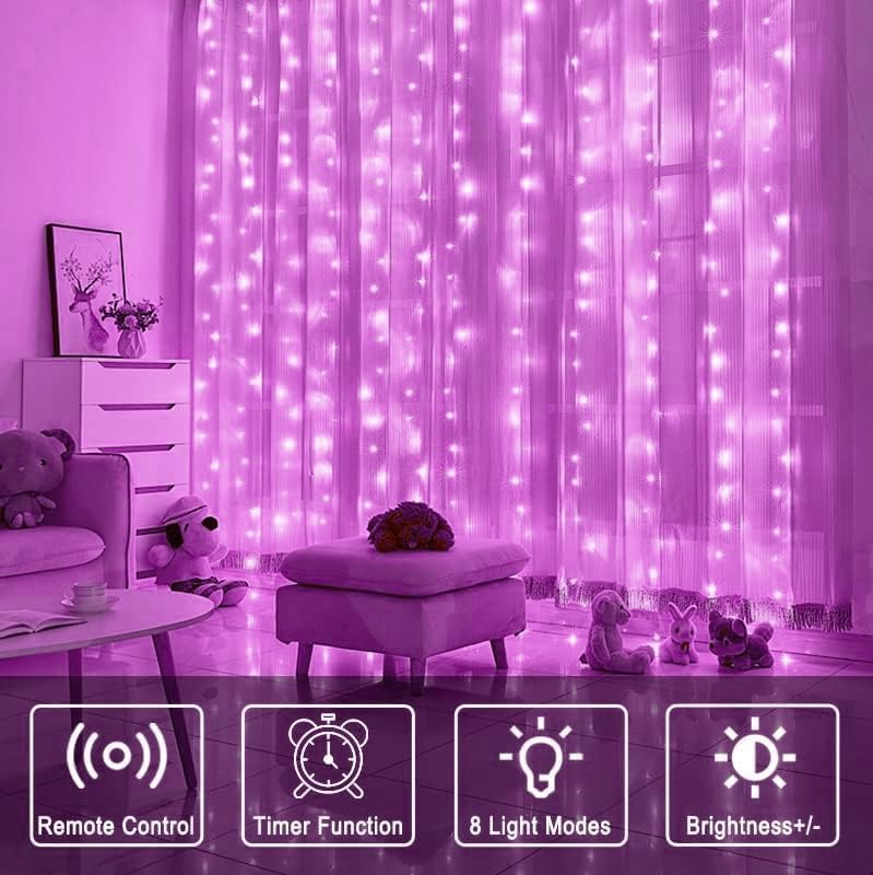 Image of MIRADH 300 LED Fairy Curtain String Lights - USB Powered Remote-Controlled Backdrop, Warm Ambience for Diwali, Navratri, Christmas & New Year Decor, (Pink)