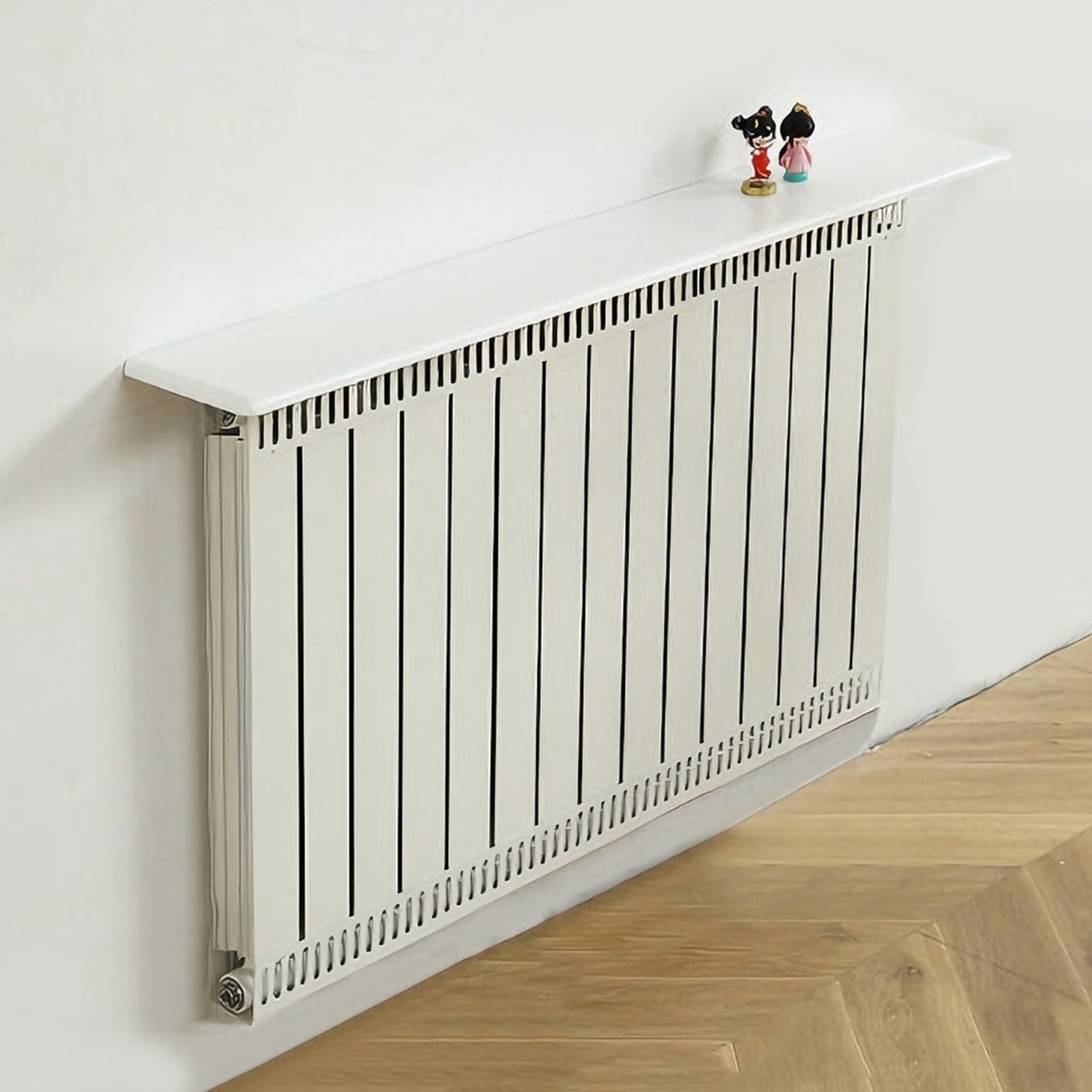 Mensola salvaspazio moderna in legno bianco per termosifone, mensole sospese per soggiorno e camera da letto, 140 x 20 cm / 55.1x7.9in, soluzione elegante per l'arredamento della casa