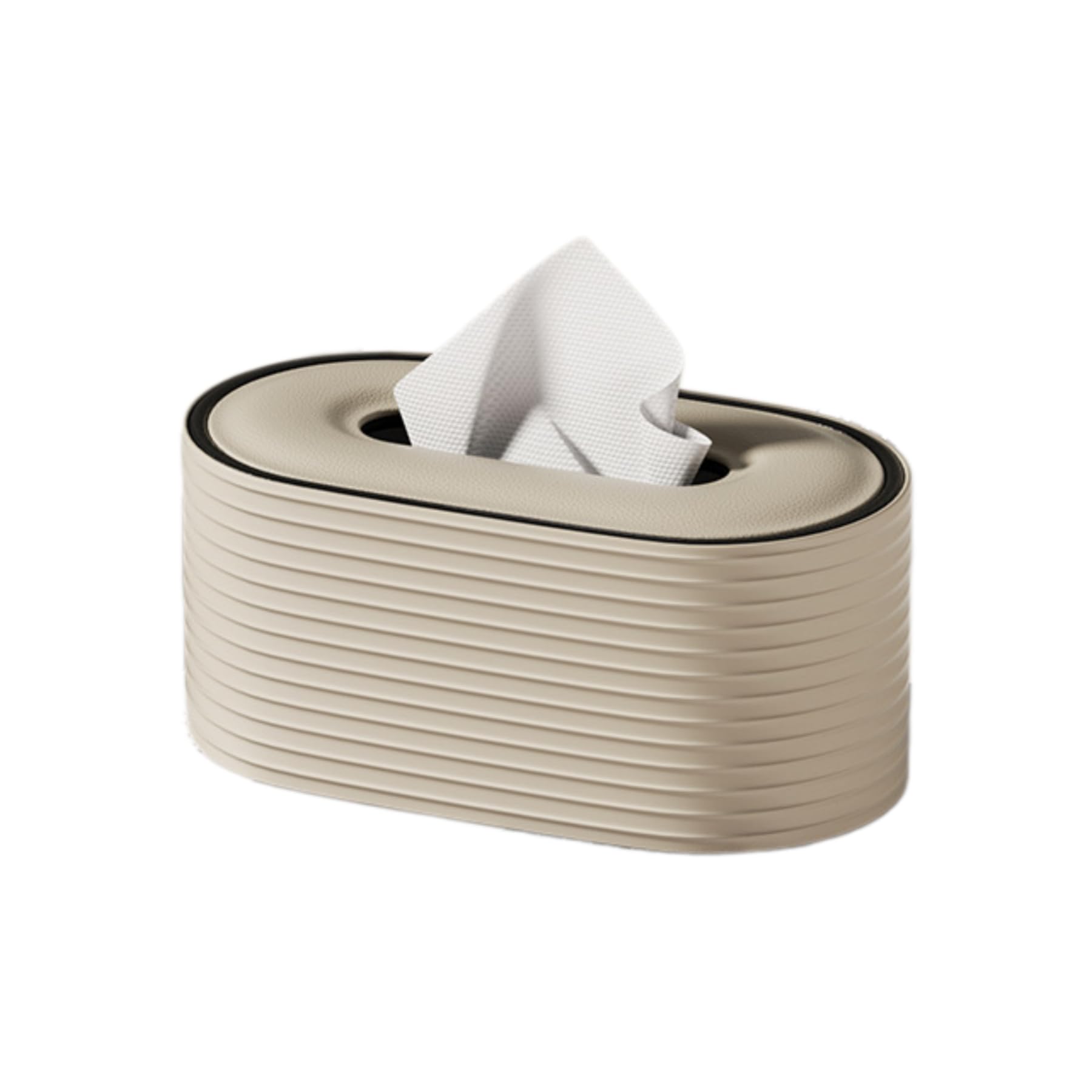 Oval PU Leather Tissue Box Cover, Flocked Lining, 4 Colors, for Standard Rectangular Tissues - Milk Tea Striped