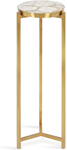Miniatura 8 de Kate and Laurel Aguilar Glam - Mesa de bebida 8 x 8 x 23 pulgadas color dorado mesa de té de transición y soporte para plantas con mesa de ágata