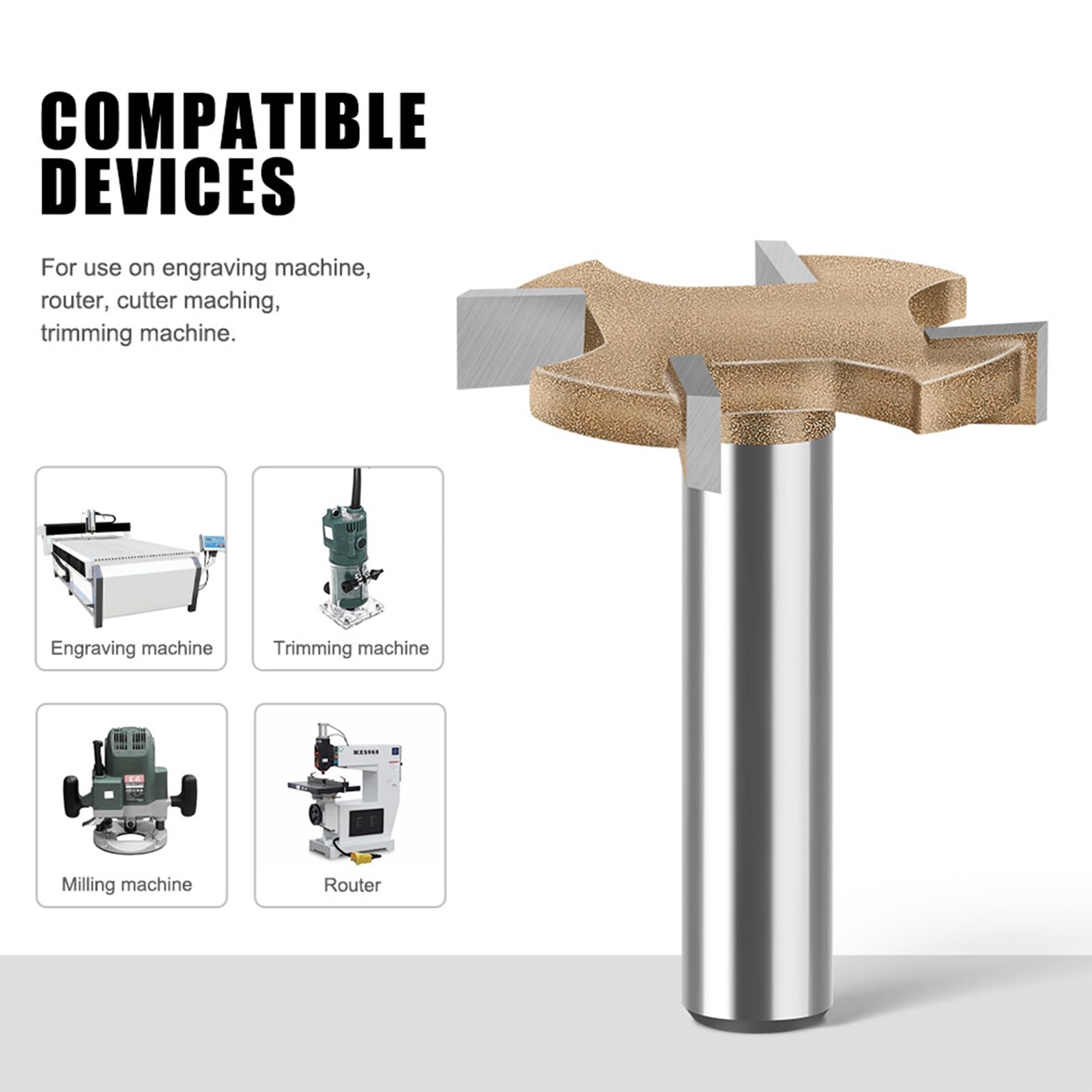 Fresa per fresa a T a 4 scanalature da 8 mm, con punta in carburo, per intaglio del legno e falegnameria, strumento per la lavorazione del legno
