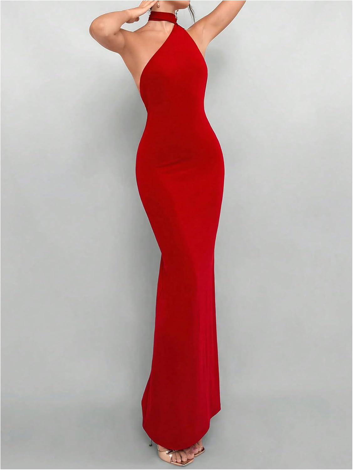 GORGLITTER Women's Open Back Asymmetrical Bodycon Maxi Dress Ruched One Shoulder Wedding Guest Graduation Long Dresses - Image 4