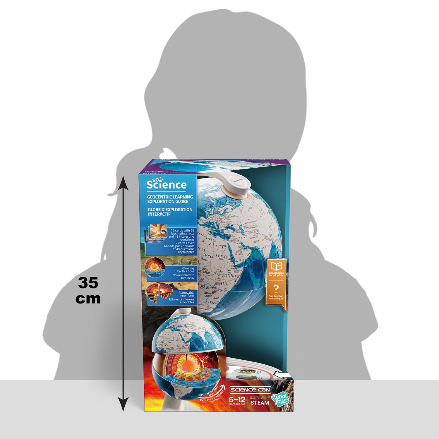 C Toys - So Science – interaktiver 3D-Erkundungsglobus für Kinder ab 6 Jahren – SoundQuiz – Geografie und Kulturen der Welt – Audio-Karten – Lernspiel STEM – FR/EN – COS 003FR