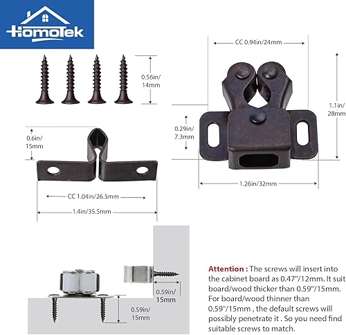 Miniatura 3 de HOMOTEK Paquete de 6 cierres de armario de doble rodillo para armario de armario, cierres de gabinete de doble rodillo, cierre de gabinete retro,