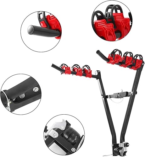 Miniatura 8 de GOTOTOP Enganche de remolque para 3 bicicletas, construcción de acero, diseño plegable, capacidad de carga 132.3 lbs, para viajes familiares y