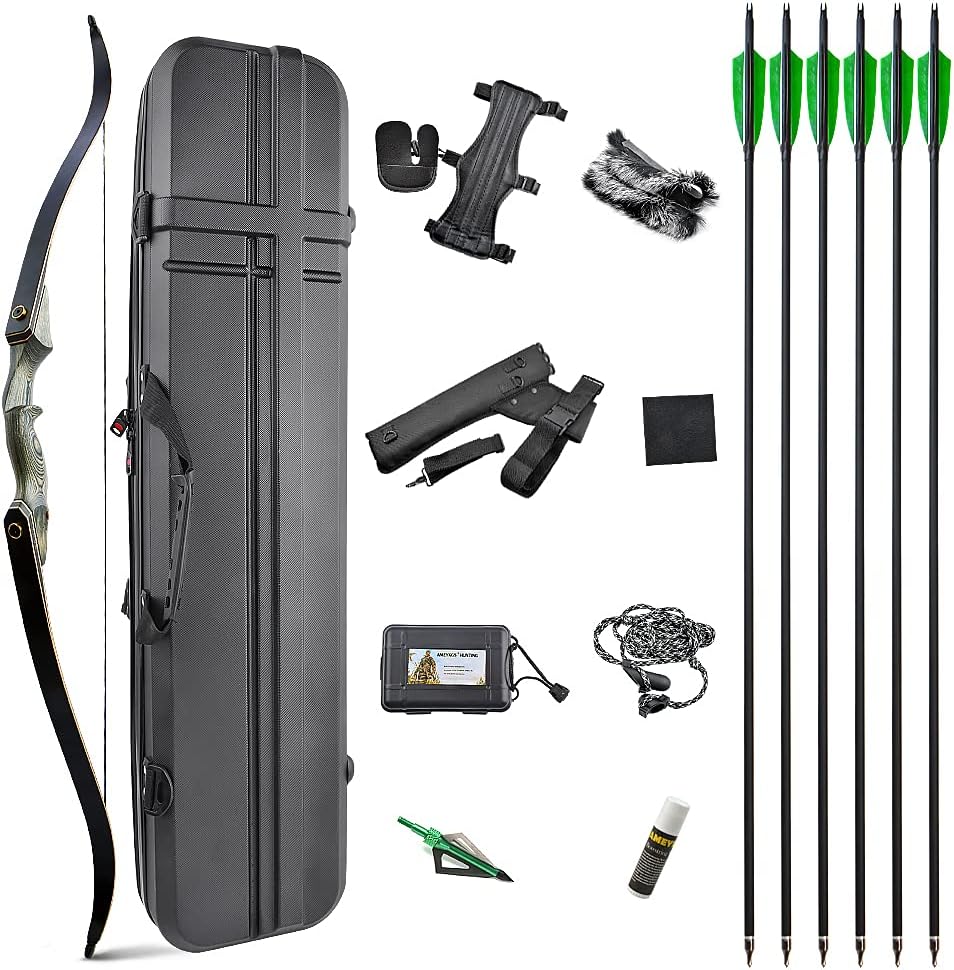 ZSHJGJR 60" Archery Recurve Bow 25-60lbs Takedown Hunting Bow and Arrow Set Right Handed Wooden Bow Riser for Adult Target Hunting Shooting