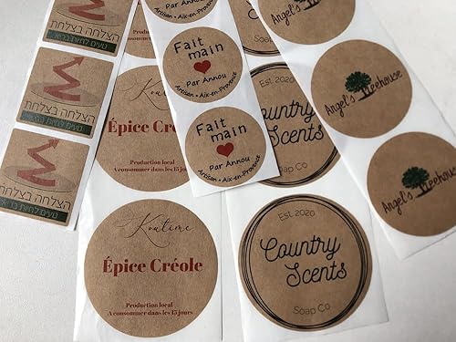 Paquete de 100 a 500 calcomanías de papel kraft marrón personalizadas, etiquetas marrones personalizadas con tu logotipo y texto, calcomanías en