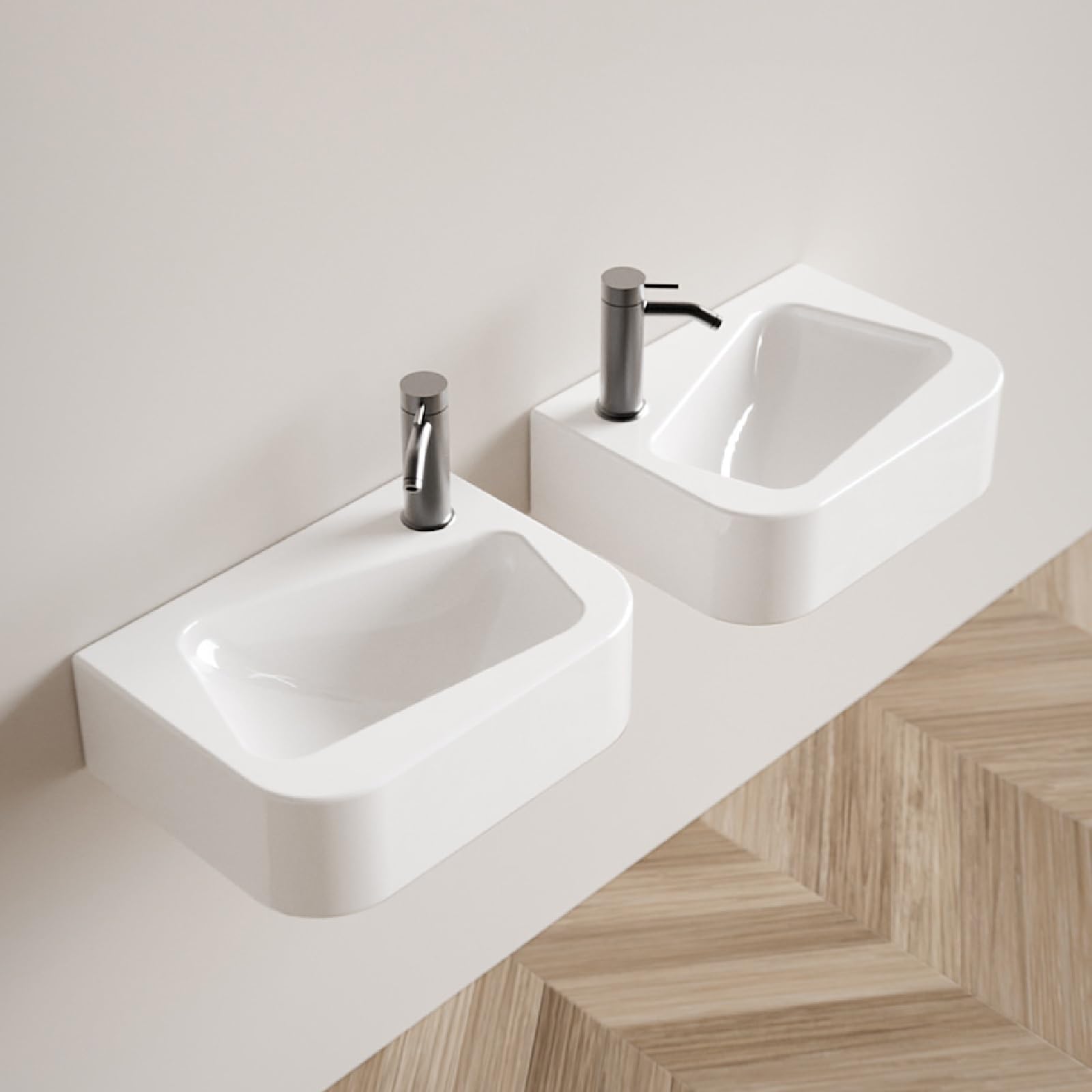 WDSOPK Wall Mounted Bathroom Vessel Sink Small Corner Sink Rectangle Washbasin Ceramic Floating Vanity Basin for Cloakroom Garage (White Left)