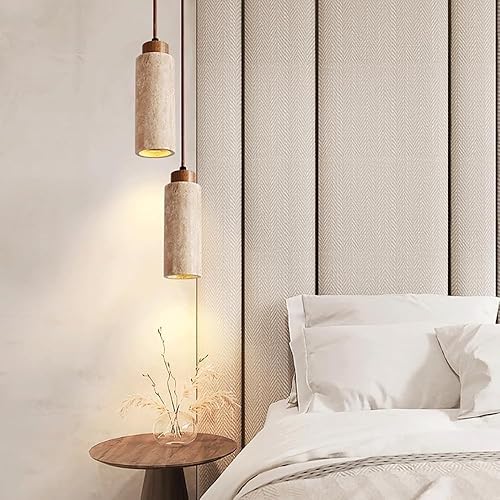 Miniatura 4 de Japanese Long Tube Pendant Light Retro Yellow Travertine Flute Rural Farmhouse Cylindrical Chandelier for Dining Room Bar Counter Hanging Lamp