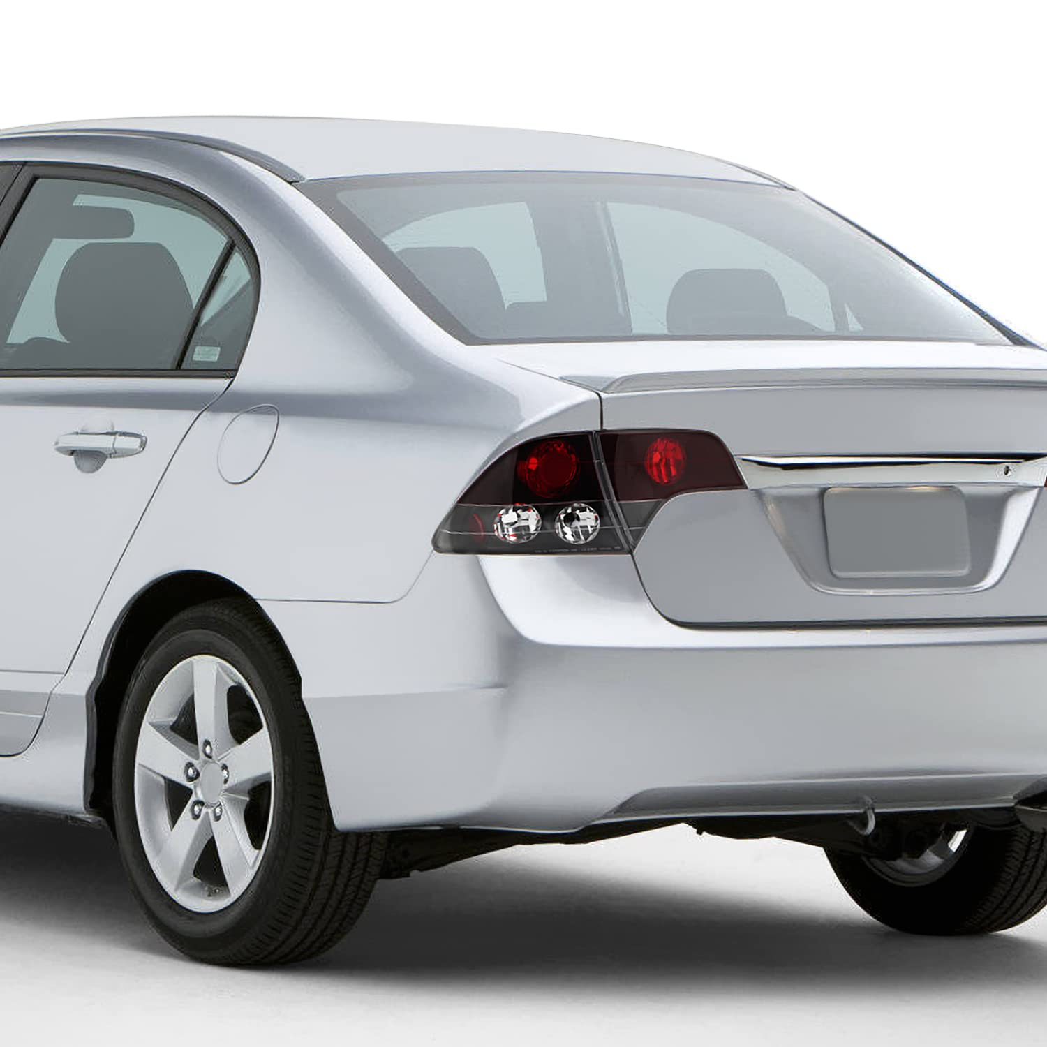 SPEC-D TUNING Black Housing Clear Lens Tail Lights Compatible with 2006-2011 Honda Civic Sedan 4 Door, Left + Right Pair Assembly