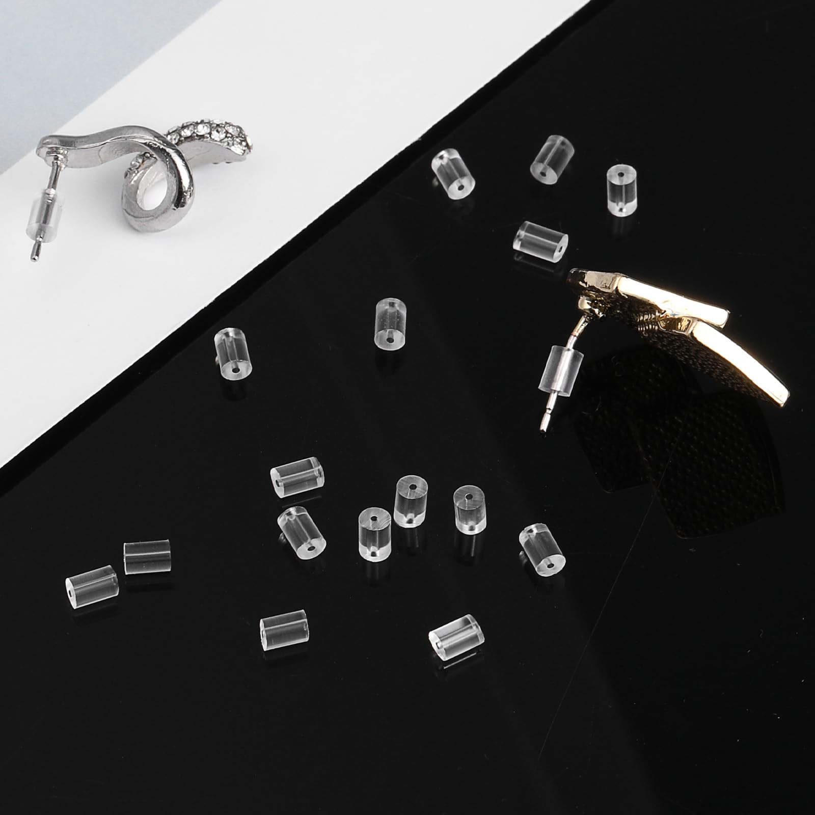 ODETOJOY 100 Pezzi Chiusure per Orecchini Proiettile Orecchini Orecchini Trasparenti Morbide di Silicone per Orecchini Argento
