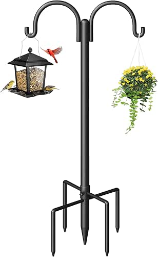 Double Shepherds Hooks for Outdoor, Heavy Duty Bird Feeder Pole