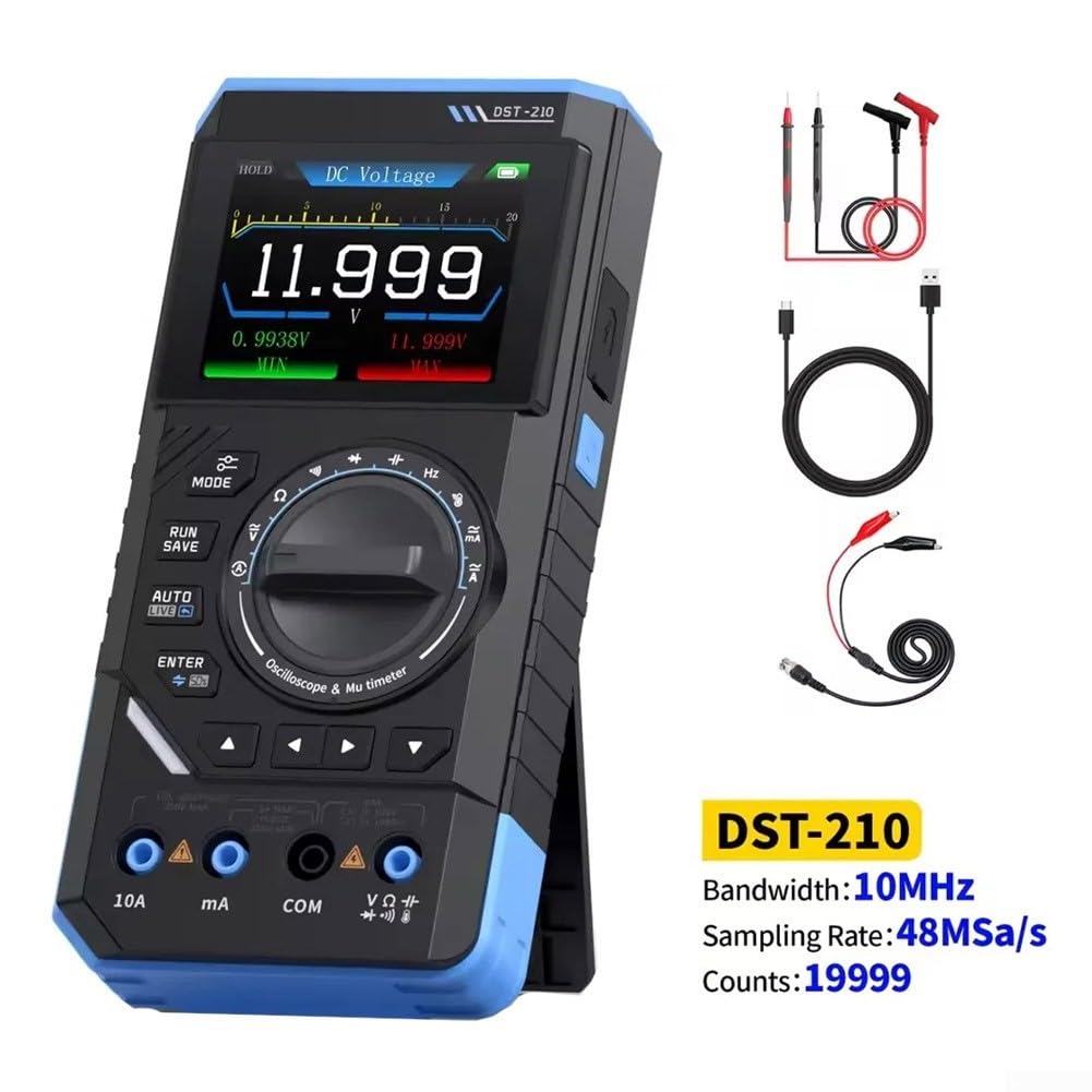 Eawfgtuw DST-210 - Multímetro digital 3 en 1 con osciloscopio de 10 MHz y generador de señal, probador portátil de mano para profesionales