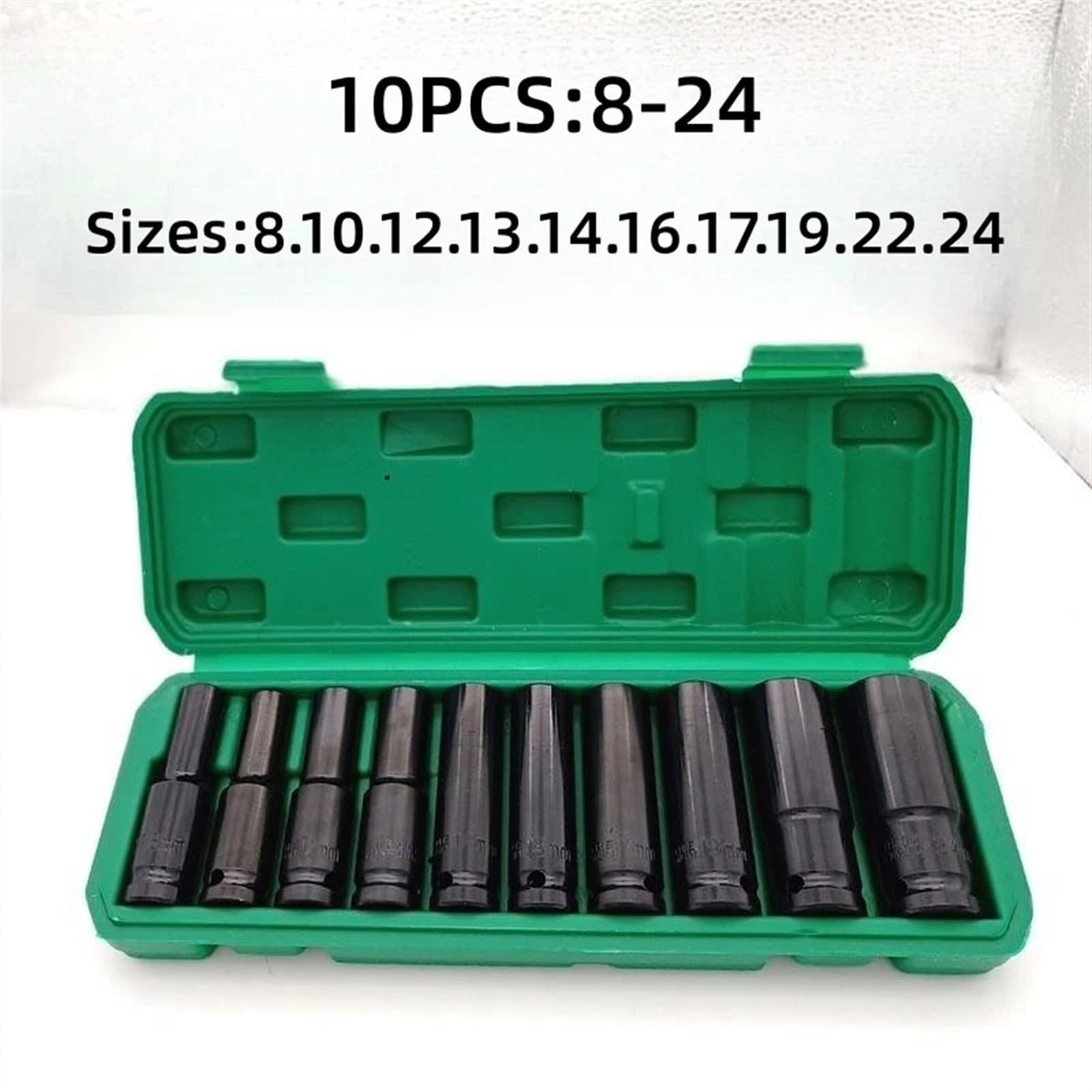 Juego De Llaves De Vaso De Impacto Métricas De 1/2 ", 10 Uds., Juego De Llaves De Vaso Profundo For Herramientas De Reparación Neumática De Aire (Size : 8-24mm)