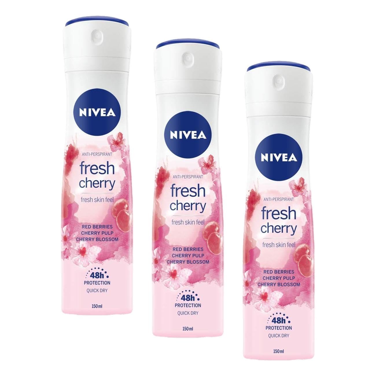 Nivea Fresh Cherry Kadın Sprey Deodorant, 150 ml (3 paketi)