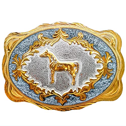 Western Buckles Oval Horse Model 2 with 24K Gold Plated, .925 Silver Plated and Gray Resin