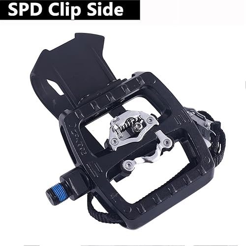 Miniatura 3 de Pedales de bicicleta de centrifugado Pedales de ciclismo de interior con plataforma dual sólo soporte de correa negra Pedal híbrido con clips y