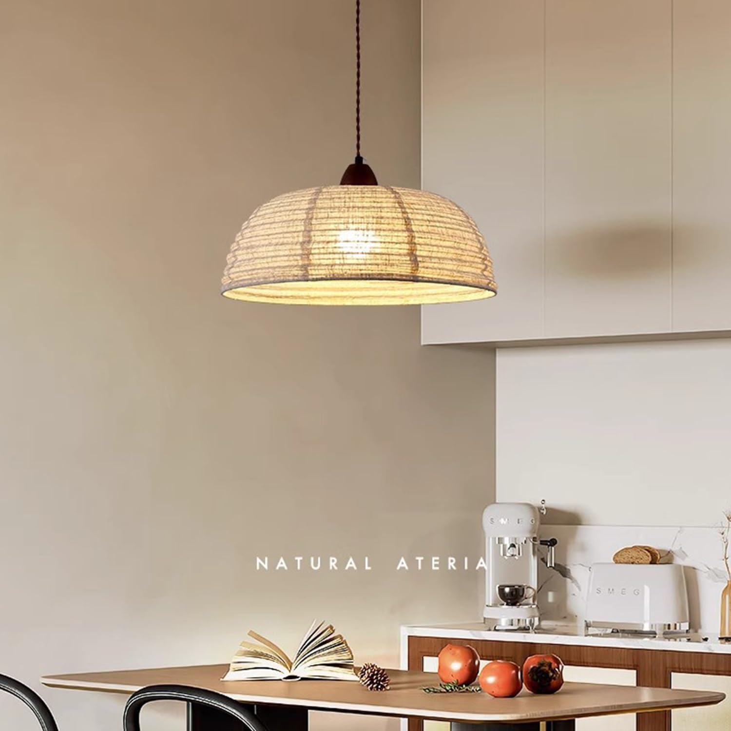 Wiszaca Lampa Vintage Bohemian Z Sznura Konopnego, Żyrandol Sufitowy E27 W Stylu Wiejskim Z Naturalnym Kloszem Lnianym Do Kuchni Jadalni Salonu Sypialni Kawiarni Baru,40cm