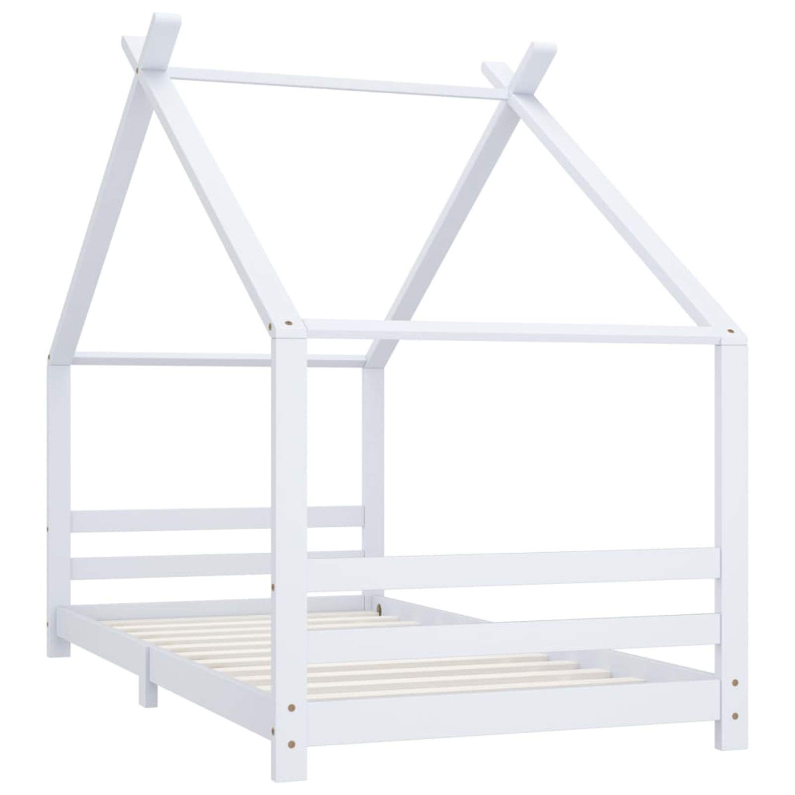 ZEYUAN Kinder-Bettgestell, Bett, Lattenrost, Bettrahmen, Jugendbett, Bed Frame, Weiß Massivholz Kiefer 90x200 cm