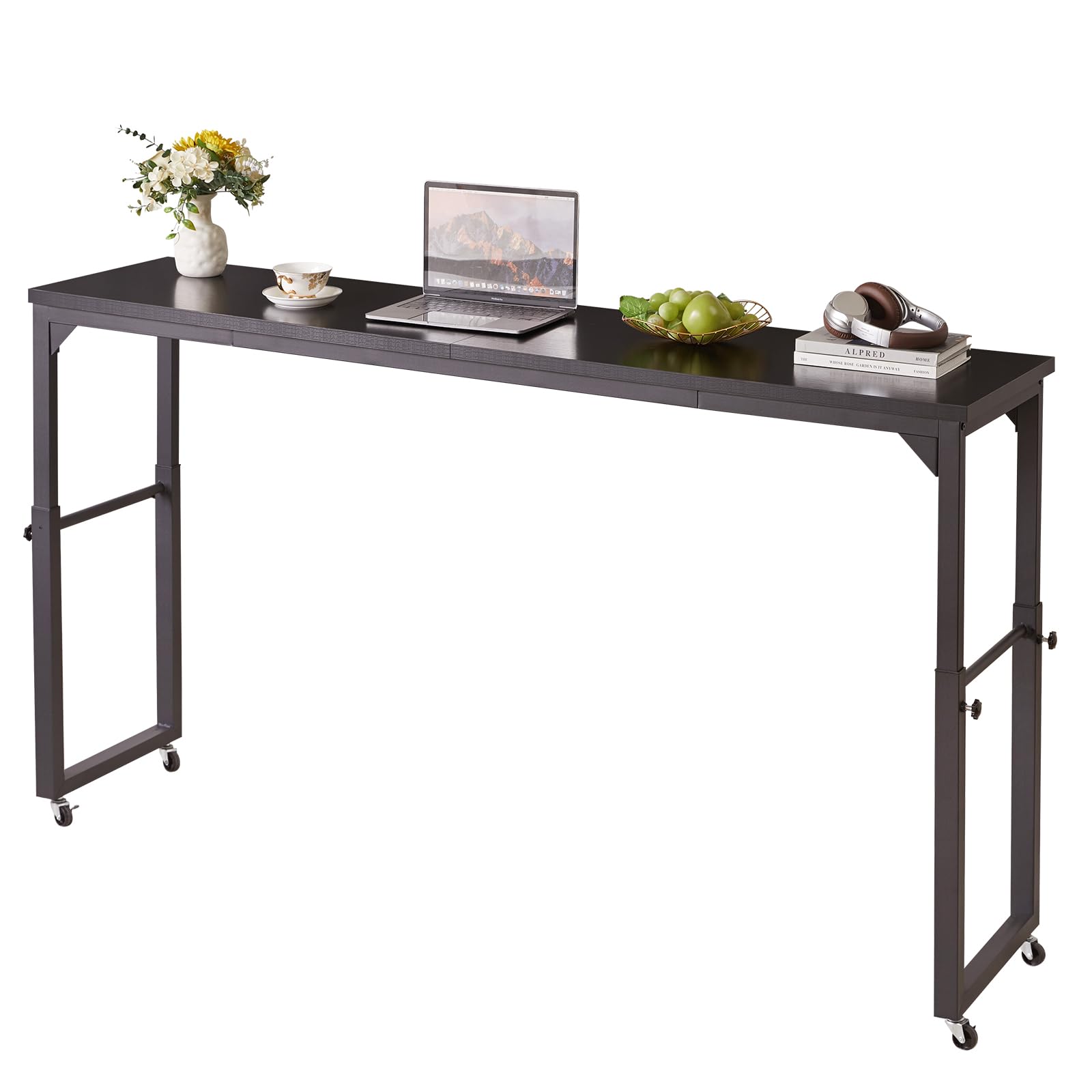 Aibiju Mesa de Cama con Ruedas, Escritorio móvil con Altura Ajustable, Mesa con Ruedas, Mesa para portátil, para Dormitorio, Sala de Estar, Oficina,Negro YD-BT001B
